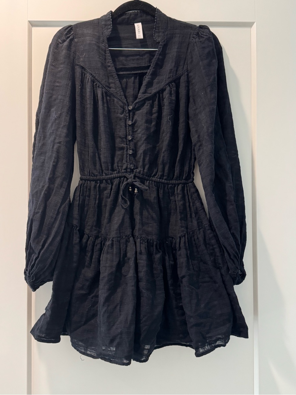 Kivari Black Long-Sleeve Tiered Mini Dress